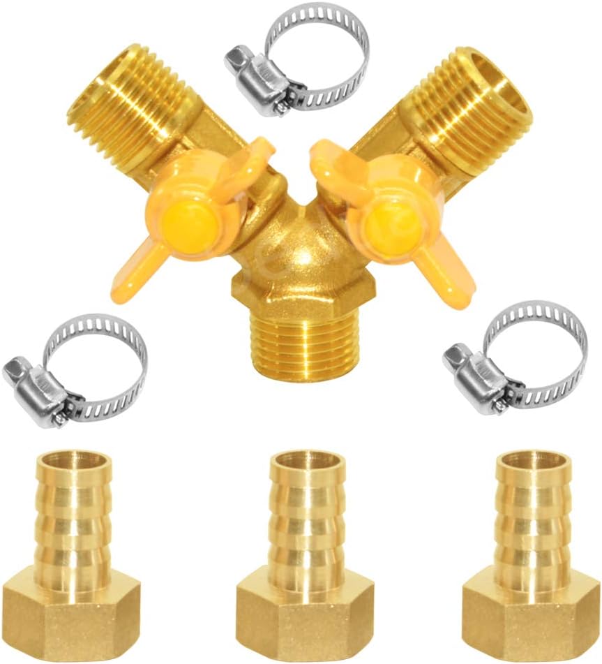 Beduan 3 Way Shut Off Ball Valve, 3/8" Hose Barb 2 Switch Brass Y Shaped Valve