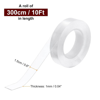 HARFINGTON Double Sided Nano Tape 10FT x 2" x 0.04" Multipurpose Removable Clear Mounting Tape Washable Waterproof Picture Hanging Adhesive Strips for Walls Carpets Posters Decor