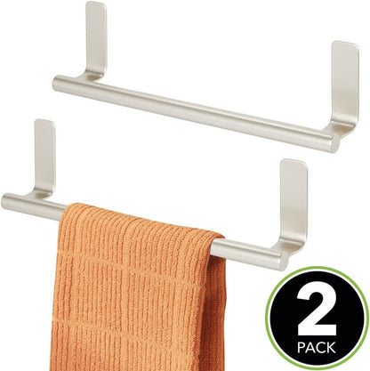 mDesign Steel Wall-Mounted Towel Rack Storage Holder - Self-Adhesive Space Saving Bar for Kitchen, Holds Hand and Dish Towels, Stick on Doors, Cabinet, Cupboard, Omni Collection, 2 Pack, Graphite Gray