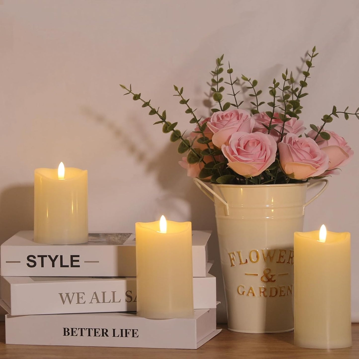 Outdoor Flameless Candles with Remote Timer - Waterproof Realistic Flickering LED Pillar Electric Battery Operated Fake Candle for Holiday Home Wedding Fireplace Decor - Ivory White 3 Pack (4”6”8”)
