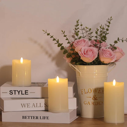 Outdoor Flameless Candles with Remote Timer - Waterproof Realistic Flickering LED Pillar Electric Battery Operated Fake Candle for Holiday Home Wedding Fireplace Decor - Ivory White 3 Pack (4”6”8”)