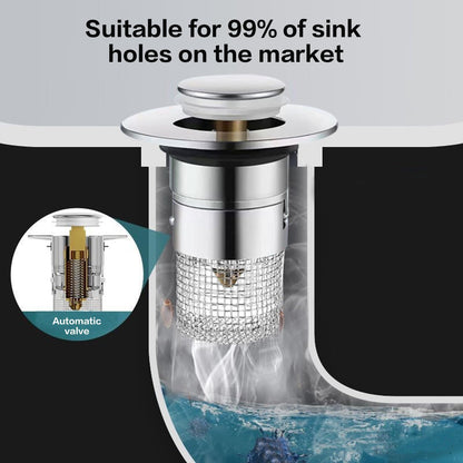 Bathroom Sink Drain Strainer, Pop Up Sink Drain Strainer with Removable Stainless Steel Filter Basket Hair Catcher, Sink Drain Plug for Bathroom Sink Stopper Replacement (Silver)