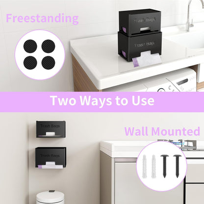 STWWO Large Trash Bag Holder Dispenser, Metal Garbage Bag Dispenser Roll Holder, Kitchen Trash Storage Organizer for Under Sink, Wall Mounted or Freestanding, Black