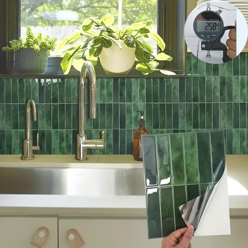 Heikki 20-Piece Kitchen Splash Guard Stickers, Peel-and-Stick Tile Splashbacks for Kitchen Islands, Bathrooms, Laundry Rooms, RVs, and Rental Spaces, 11.43 × 9 inches (Beige)
