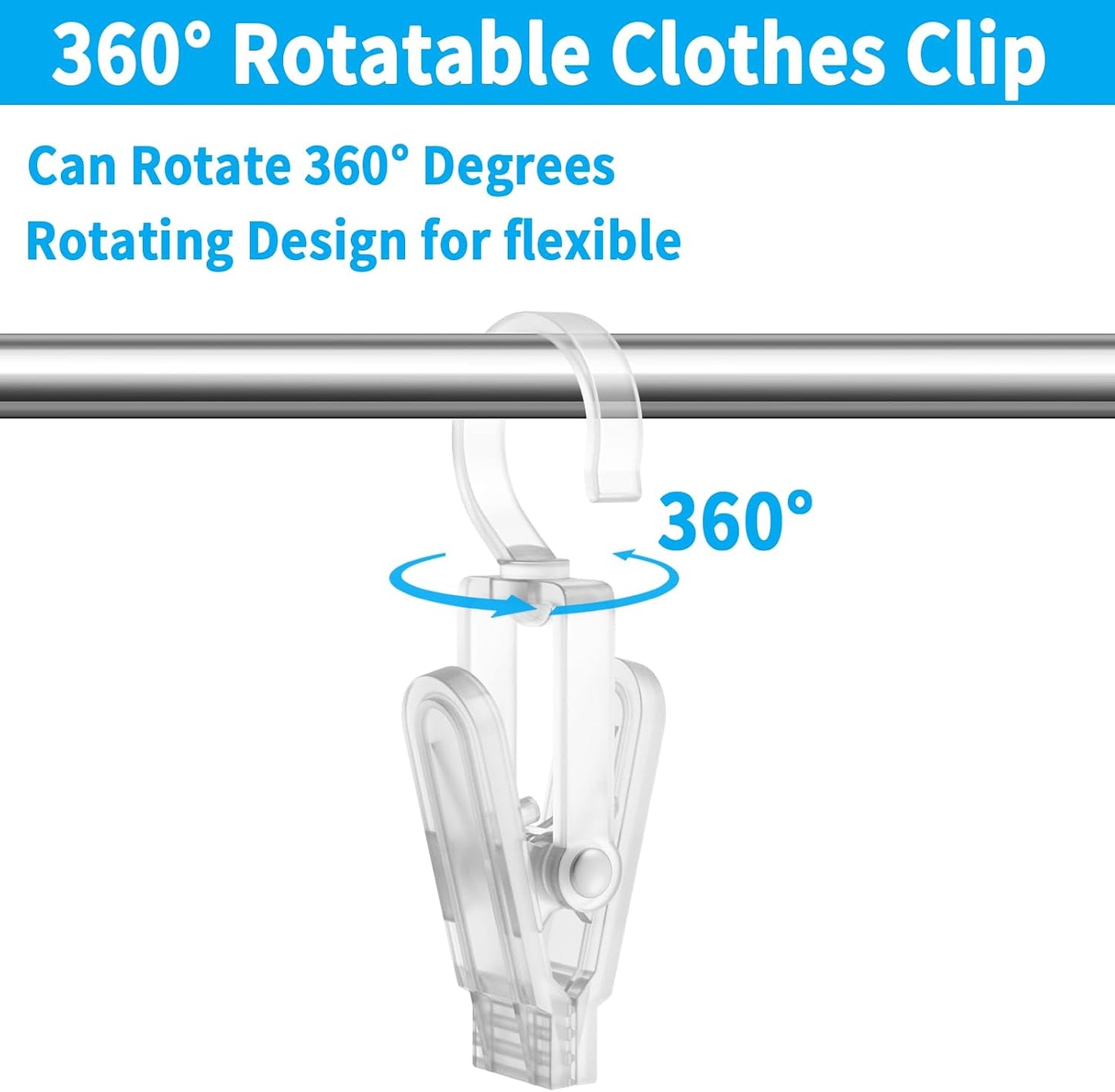 VinBee 20 PCS Laundry Hooks with Clips Super Strong Plastic Home Travel Swivel Hanging Hanger Closet Organizer Clamps Socks Boot Bras Towels for Bathroom Wardrobe Kitchen Office - 4.3 Inches (Black)