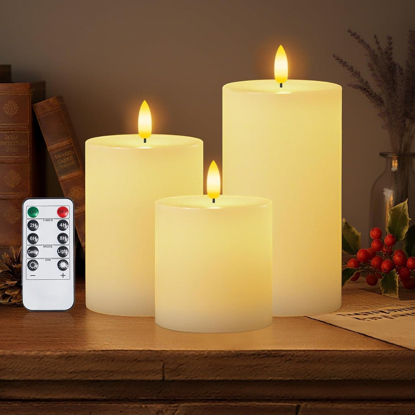 Homemory White Flameless Candles Battery Operated with Remote Timer, 3x3 Real Wax LED Pillar Candle for Home Fireplace Bedroom Living Room Party, Set of 3
