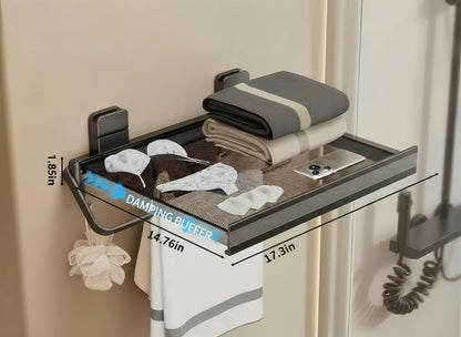 Indoor Clothes Drying Rack Foldable,Wall Mounted Retractable | with Foldable Towel Bar,6 Movable Hooks and Underwear Drying Net