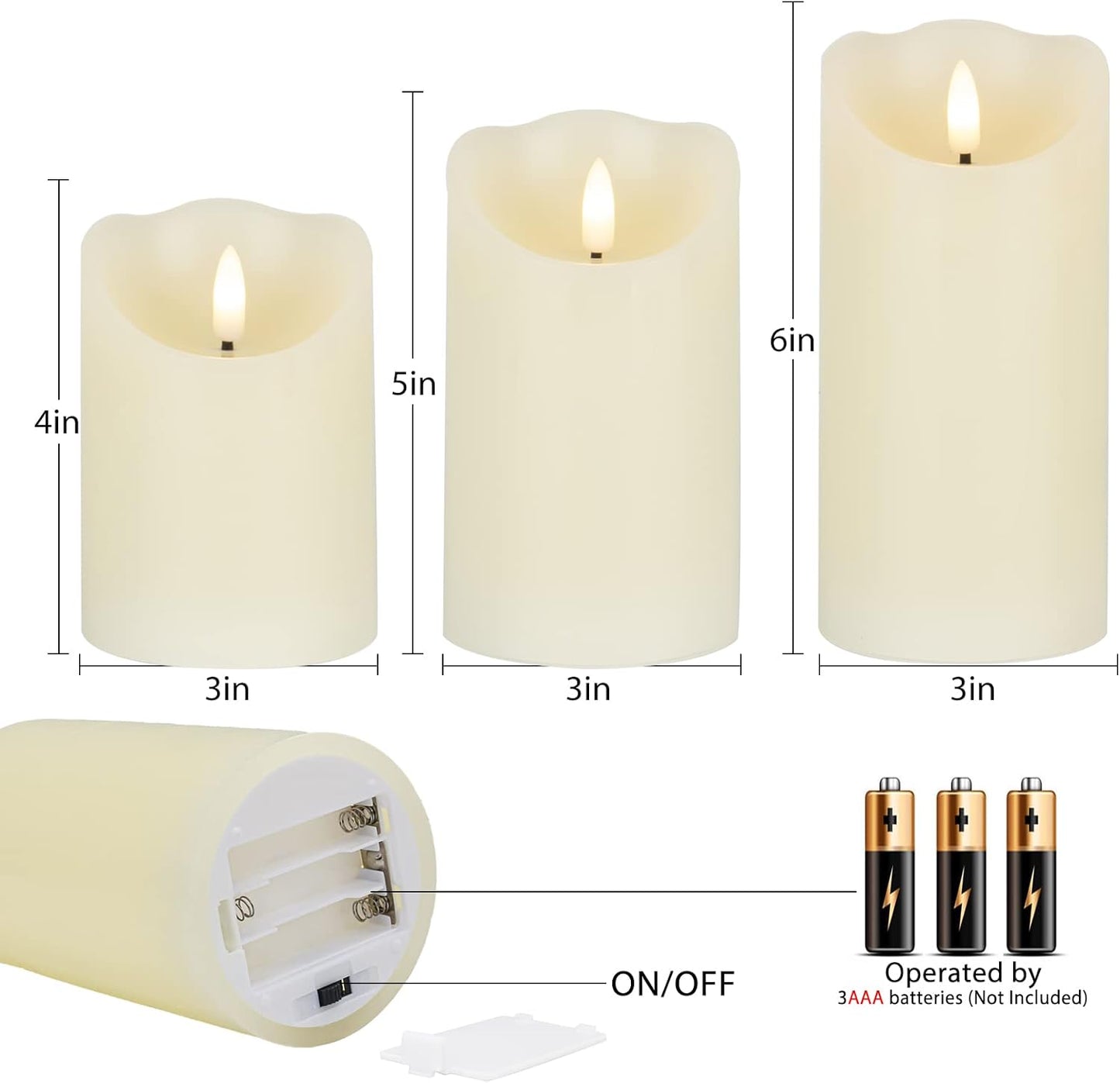 LUSHARBOR Flameless Candles with Remote, 3 Pack Battery Operated Candles Flickering Real Wax LED Fake Pillar Candles with Timer for Wedding Home Party, White