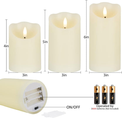 LUSHARBOR Flameless Candles with Remote, 3 Pack Battery Operated Candles Flickering Real Wax LED Fake Pillar Candles with Timer for Wedding Home Party, White