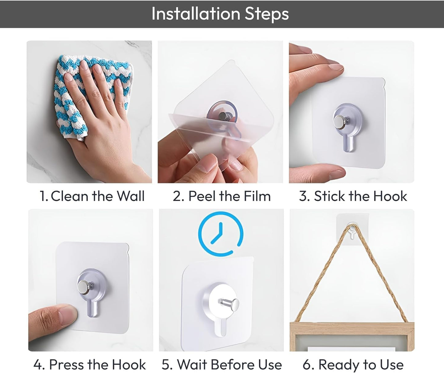 Adhesive Hooks for Wall 15lb Capacity Heavy Duty Transparent Wall Hangers for Bathroom Kitchen and Offices Waterproof Oil Resistant No Drill Utility Hooks for Organization (12)