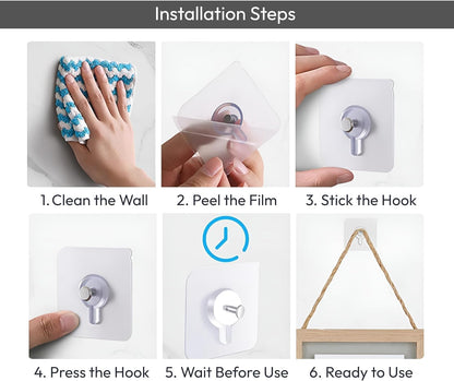 Adhesive Hooks for Wall 15lb Capacity Heavy Duty Transparent Wall Hangers for Bathroom Kitchen and Offices Waterproof Oil Resistant No Drill Utility Hooks for Organization (12)
