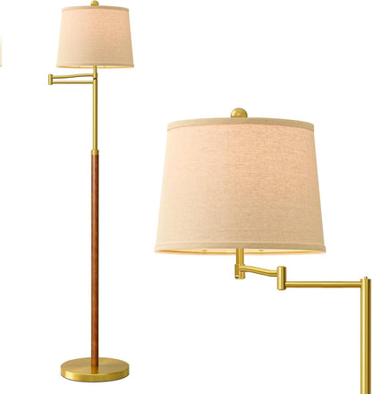 G-SAFAVA Real Wood Floor Lamps for Living Room Bedroom, 62.5" Mid Century Modern Lamp Gold Standing Tall Arc Lamps with Foot Switch, Floor Lamps for Nursery Office Decor Corner Reading Room Light
