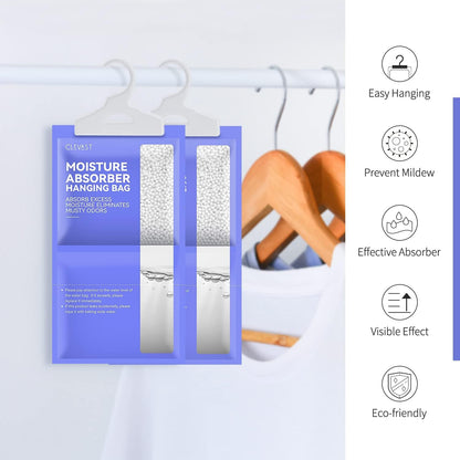 CLEVAST Moisture Absorbers Packets 5 Pack, Dehumidifier Bags for Closet, Unscented Hanging Humidity Absorber in Wardrobes, Bedrooms, Bathrooms(Net Wt. 230g/Pack)