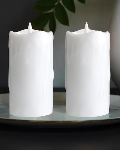 Gmnee 3"x4" Flickering Flameless Candles with Remote Timer, Real Wax, Ivory Pillar Candles, Set of 3 Fake LED Battery Operated Candles for Home, Fireplace, Centerpiece, Rustic and Farmhouse Decor