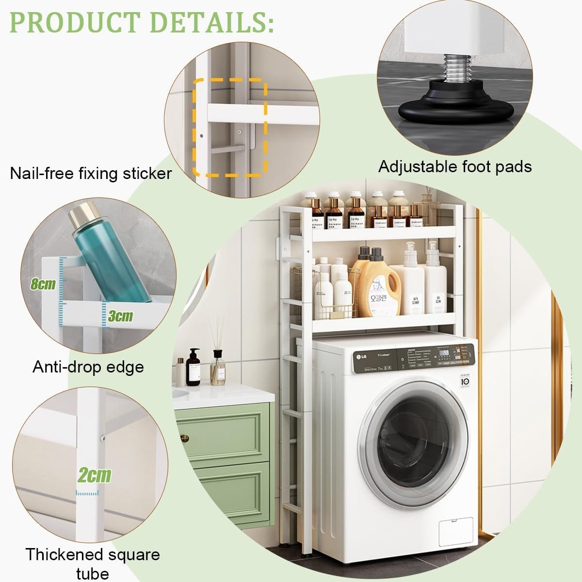 Toilet/Washing Machine Storage Rack,Over Washer And Dryer Shelves,Storage Rack Over Washing Machine Storage Unit,Laundry Room Storage And Organizer Standing Shelf,For Laundry Room Bathroom(White,59.8i