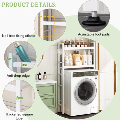 Toilet/Washing Machine Storage Rack,Over Washer And Dryer Shelves,Storage Rack Over Washing Machine Storage Unit,Laundry Room Storage And Organizer Standing Shelf,For Laundry Room Bathroom(White,59.8i