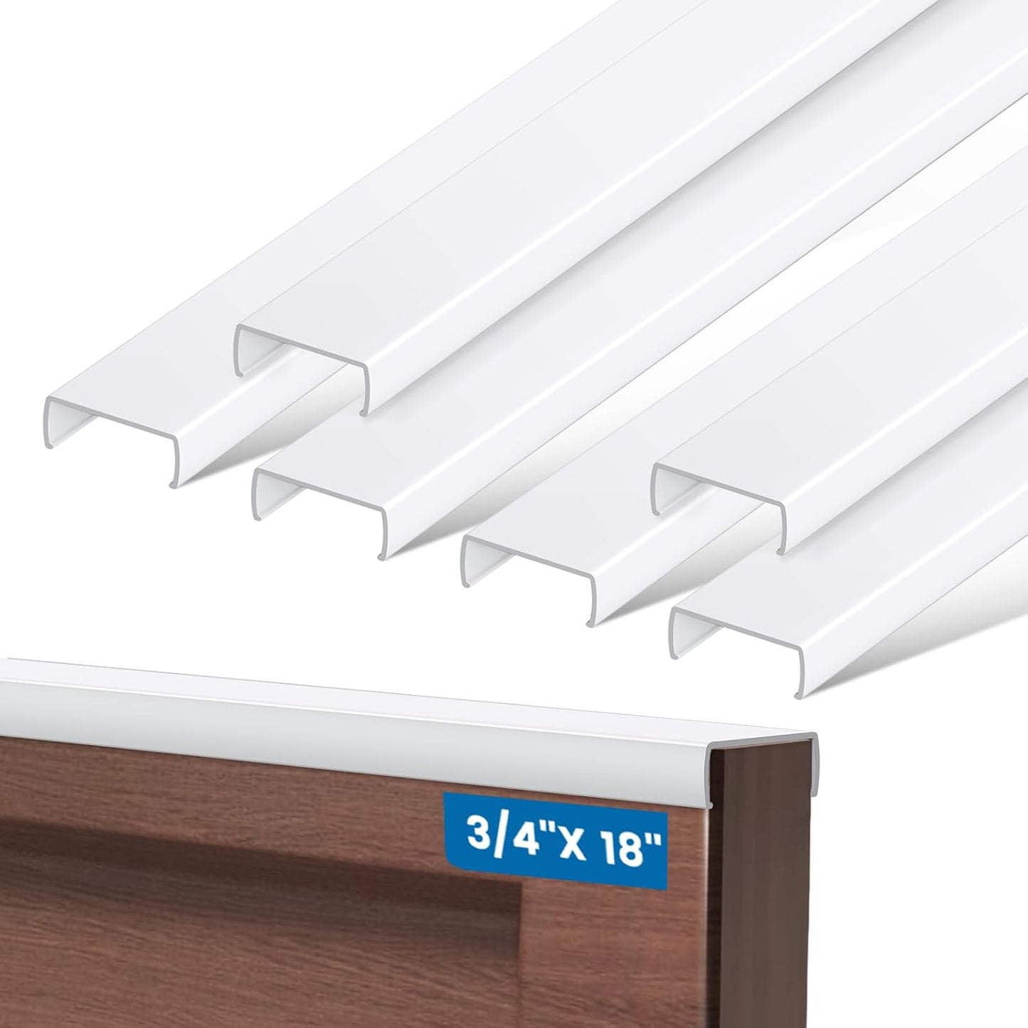 6 Pack 18" Length Cabinet Door Protector Edge Guard, 3/4" Thick Slip-On Cabinet Edge Protector, Plastic Edge Protectors for Kitchen Cabinet Trash Drawer, Clear
