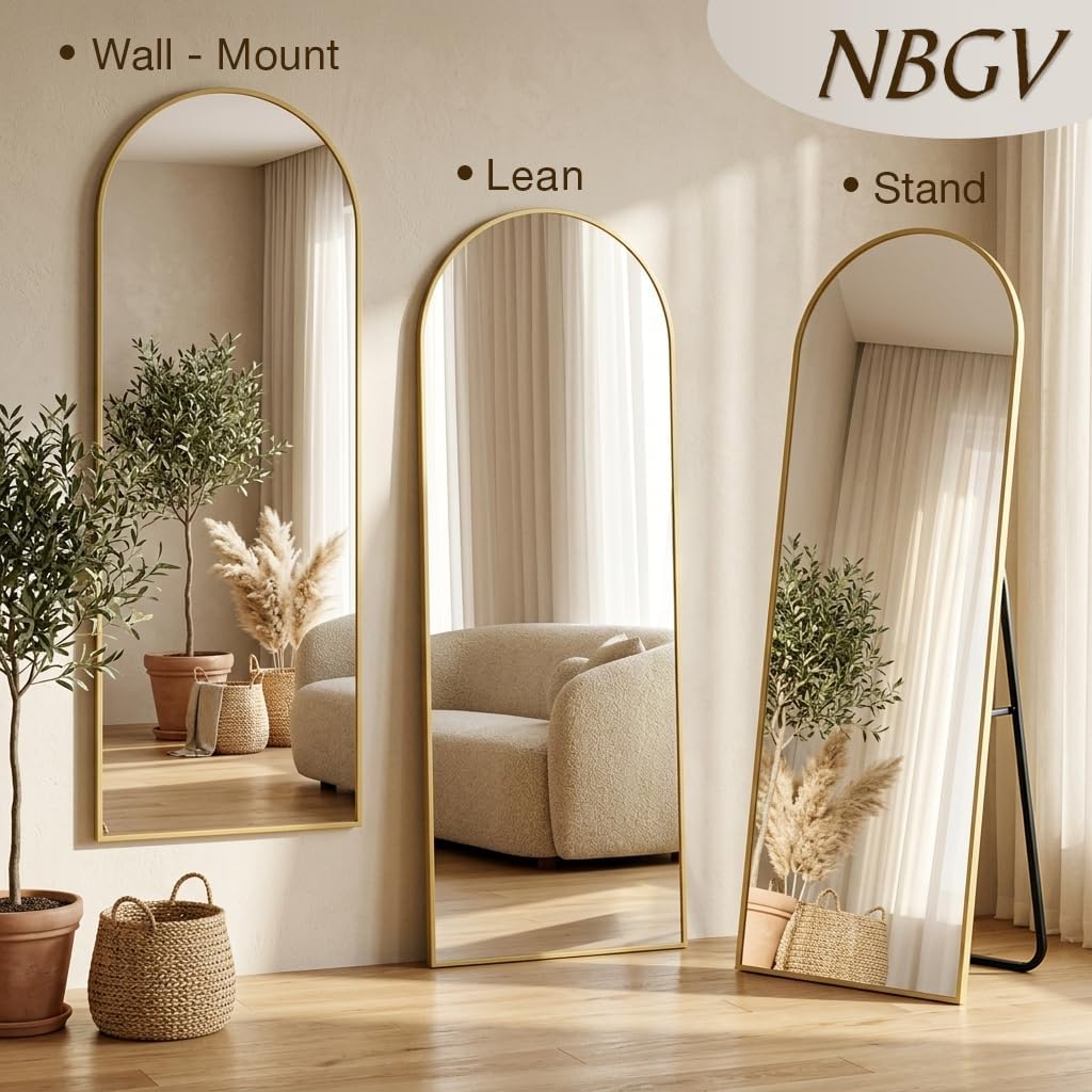 59"x16" Floor Mirror Full Length, Arched Full Length Mirror with Stand, Full Body Mirrors for Bedroom Living Room or Cloakroom Gold