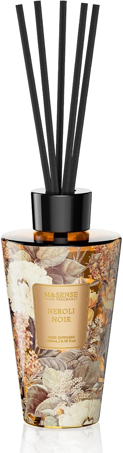M&SENSE Reed Diffuser Set, Jasmine Sandalwood Scented 6.3 fl oz Natural Essential Oil Diffusers with Sticks, Non-Toxic Organic Air Freshener, Long-Lasting Fragrance Oils for Home Bathroom Living Room