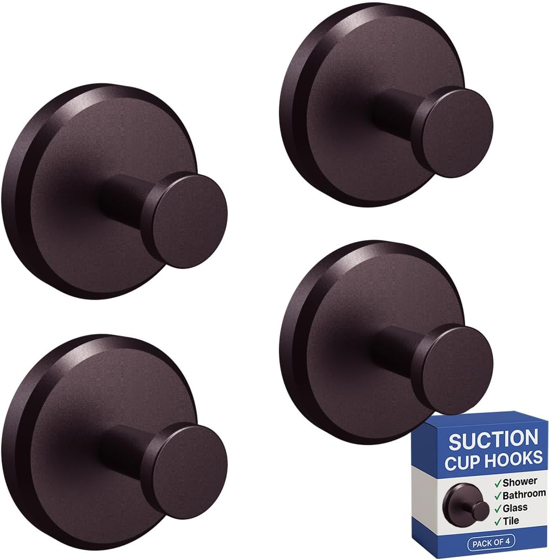 HOME SO Suction Cup Hooks for Shower & Bathroom Towel Holder 2-Pack – Suction Cups Hooks for Hanging Towels, Robes, & Coats - Tiles, Glass Door or Mirror – Shower Hooks & Towel Hooks Organizer - Black