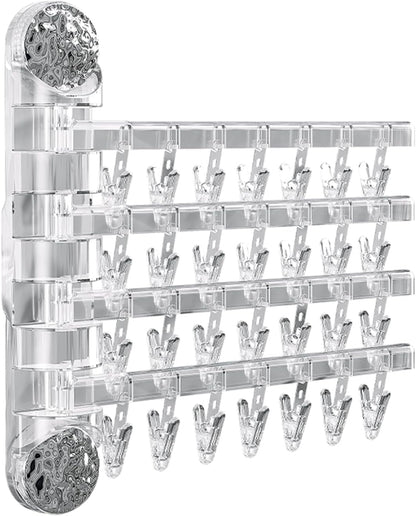 Clothes Drying Rack Wall Mounted, Clothes Drying Rack Folding with Clip, 180° Rotation, Balcony Drying Rack Dryer, Space Saver for Socks, Underwear, Rags, Towels