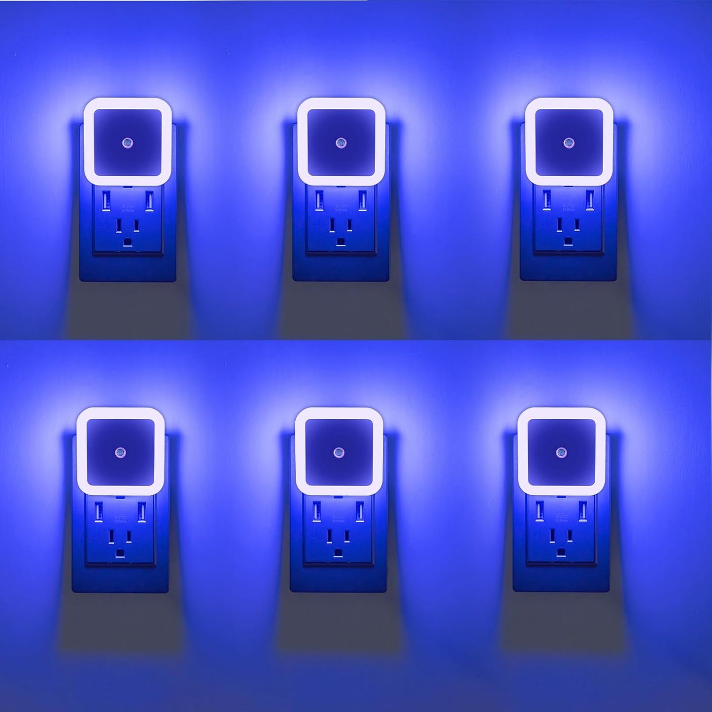 6 Pack Blue LED Night Light Plug in, Dusk to Dawn Sensor Automatic On and Off, Energy Efficient, Soft Glow Kids, Nursery, Bedroom, Bathroom, Hallway, Stairs, Kitchen