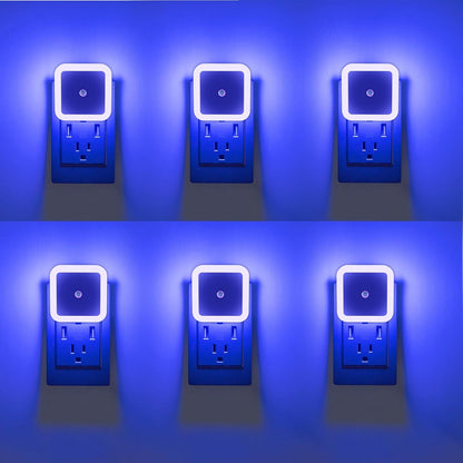 6 Pack Blue LED Night Light Plug in, Dusk to Dawn Sensor Automatic On and Off, Energy Efficient, Soft Glow Kids, Nursery, Bedroom, Bathroom, Hallway, Stairs, Kitchen