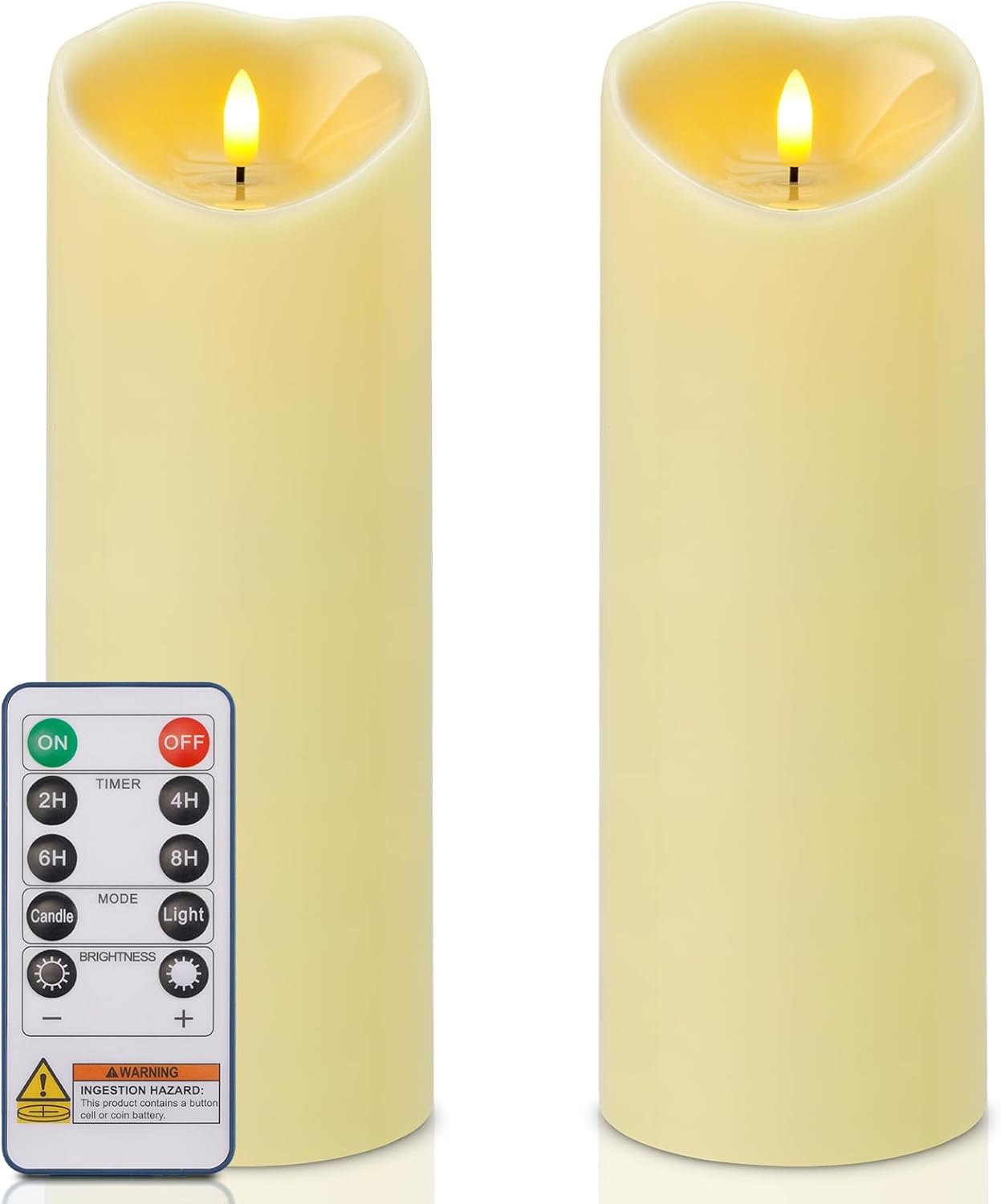 Amagic IP65 Waterproof Outdoor Flameless Candles with Remote, LED Candles Battery Operated with Timer, Flickering Fake Pillar Candle for Outside Patio Yard Decor, Ivory, Set of 5, D3 X H4 5" 6" 8" 8"