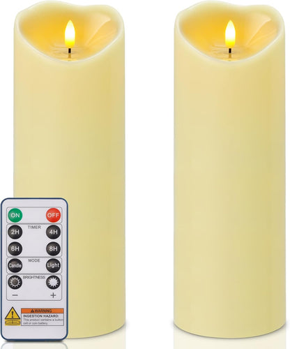 Amagic IP65 Waterproof Outdoor Flameless Candles with Remote, LED Candles Battery Operated with Timer, Flickering Fake Pillar Candle for Outside Patio Yard Decor, Ivory, Set of 5, D3 X H4 5" 6" 8" 8"