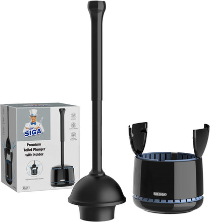 MR.SIGA Toilet Plunger with Holder, Heavy Duty Toilet Plunger and Holder Combo for Bathroom Cleaning, White