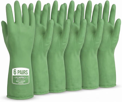ForPro Natural Rubber Gloves, 6 Pairs Reusable Multi-Purpose Household Cleaning Gloves with Soft Inner Lining, Waterproof & Chemical-Resistant, Wild Cherry, Small