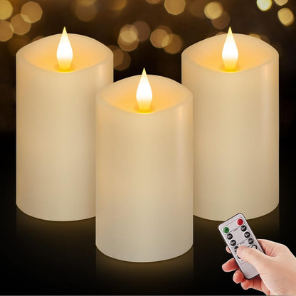 3x3 Flickering Flameless Candles Set of 2, 2AA Battery Life 600 Hours Battery Candles Flickering with Timer,3 inch Flameless Candles with Remote for Indoor/Outdoor, Ivory
