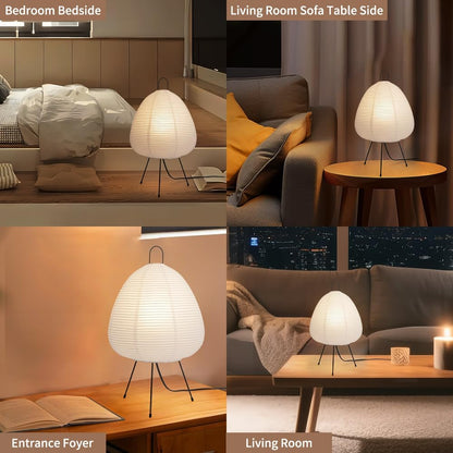Japanese Rice Paper Lamp Bedside Table Lamps for Living Room,Paper Lantern Light,Japanese Decor Akari Noguchi Lamp with Button Switch,17INCH Japandi Tripod Lantern Lamps for Desk,E26 Base