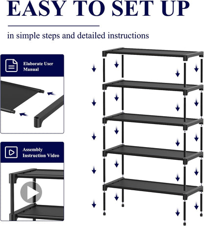 Kitsure Shoe Rack - Non-Woven Shoe Rack Shelf, Shoe Organizer for Closet, Entryway, Garage & Corridor, Stackable Shoe Shelves, 27.5" Wide - 3 Tier, Black