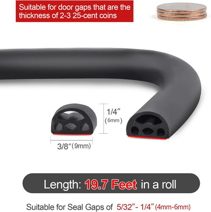 [New Upgrade] 19.7Ft Silicone Door Weather Stripping Door Seal Strip for Doors & Windows, Multi-Layer Soundproof Chamber Design, Self-Adhesive, Seal Large Gaps, Easy to Cut & Install