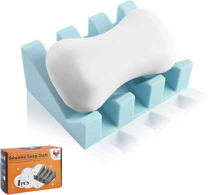 Self Draining Soap Dish Holder,Silicone Soap Dish,for Bathroom,Kitchen, Sponges，Can Extend Soap Life，Keep Soap Bars Dry and Easy Cleaning (White,1-Pack) - Colors B