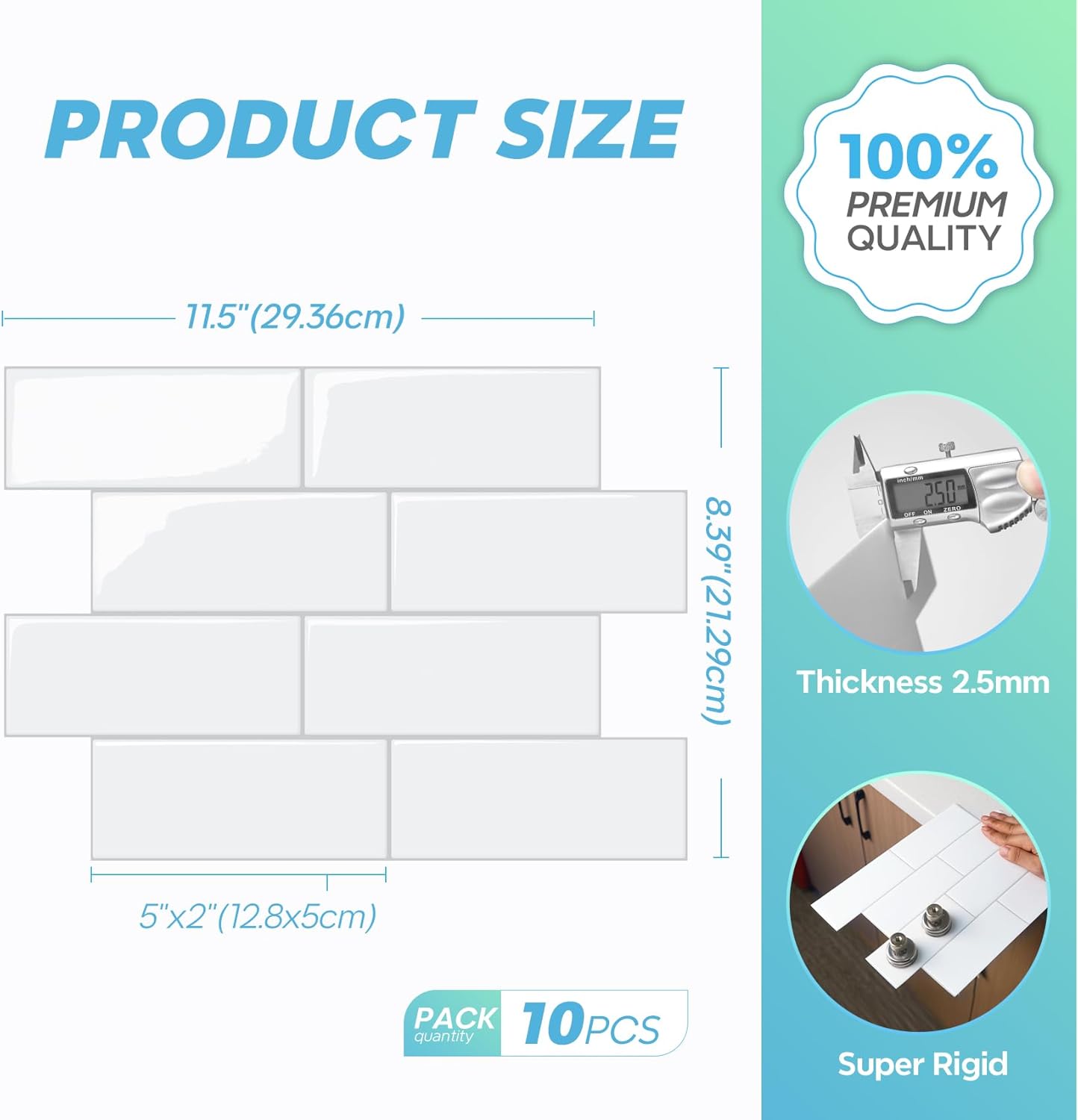 STICKGOO 10 Sheets Subway Tile Peel and Stick Backsplash, Extra Thick 3D Wall Tiles with Commercial-Grade Adhesive for Kitchen, Bathroom, Laundry Room,11.56"x8.38"(White)
