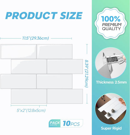 STICKGOO 10 Sheets Subway Tile Peel and Stick Backsplash, Extra Thick 3D Wall Tiles with Commercial-Grade Adhesive for Kitchen, Bathroom, Laundry Room,11.56"x8.38"(White)