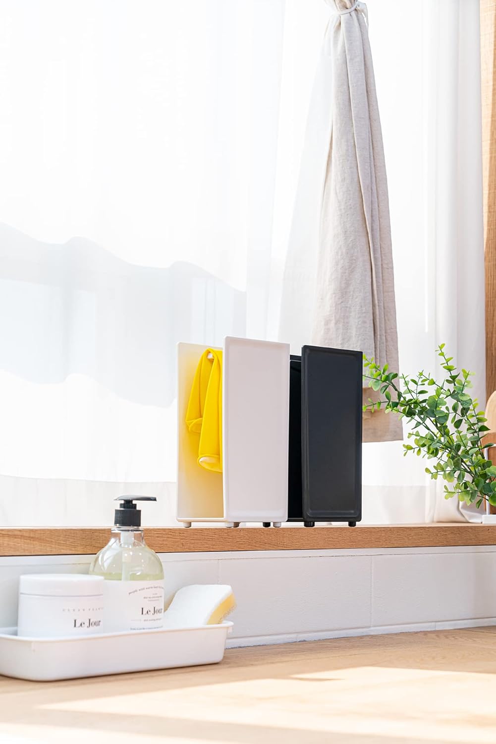 COELO Hidden Glove Drying Holder Rack (Black) - Stand Organizer for Kitchen Sink Bathroom Towels Loofah Modern Countertop with 1 Complimentary Dishwashing Rubber Glove