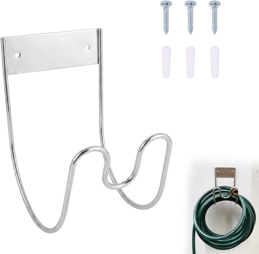Stainless Steel Garden Hose Holder Wall Mount, Outside Metal Water Hose Reel Hanger Heavy Duty Hook Rack for Extension Cords Vacuum Lines Outdoor Garden Pipe Storage Organization