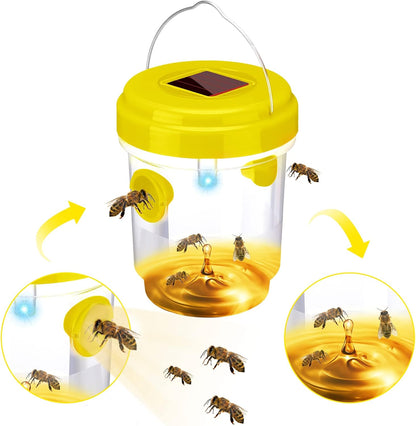 Wasp Trap Solar Powered Bee Trap Reusable Fly Traps Outdoor Hanging Wasp Killer with UV LED Light Flying Insects Bee Killer for Indoor Outside Patio Garden Home (6, Yellow)