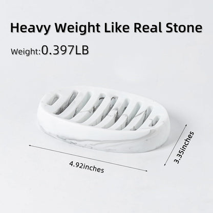 Soap Dish, Bar Soap Holder, Travertine Stone Look, Off White | Self Draining,Sponge Holders Tray for Shower,for Dispenser,Scrubber,Bottle,Cup on Bathroom Kitchen Bathtub Sink or Counter