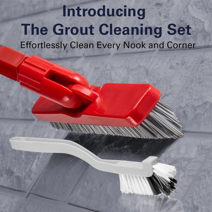 Shower Scrubber with Long Handle, Stiff Bristles Grout-Brush, Tub Scrub-Brush with Long-Handle, Shower-Cleaner Brush, Grout Cleaning Brush for Tile floors, Scouring Pad & Microfiber Cloth for Bathroom