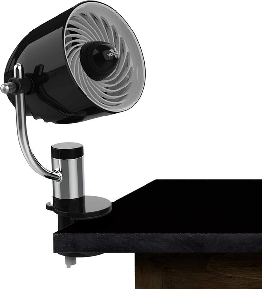 Vornado Pivot Clip Personal Air Circulator, 3-Speed, Portable Desk Fan with Multi-Surface Clip, 360-Degree Adjustable Axis, 9 in Tall, 4 in Diameter, Whisper Quiet, Ice White