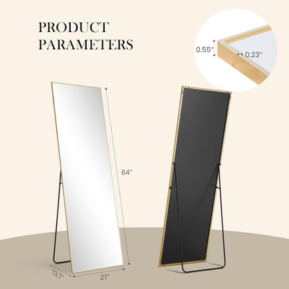 DUMOS 64"x21" Full Length Mirror, Full Body Mirror, Black | Aluminum Alloy Thin Frame, Leaning or Hanging, Suitable for Bedroom, Livingroom, Cloakroom
