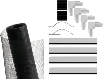 Window Screen Replacement Kit, 36", 48" and 60" Window Frames, White or Bronze, with Screen Mesh Roll. Easy Installation!