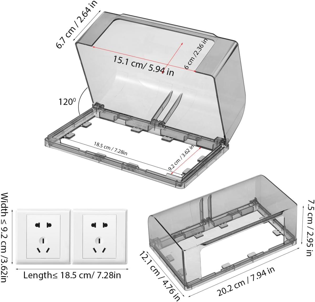 Garneck Waterproof Outdoor Outlet Cover: Weatherproof Double-Gang Electrical Receptacle Protector Box with flip-top design Adhesive wall mount Plug Socket Cover for Home, Kitchen, Bathroom, Patio