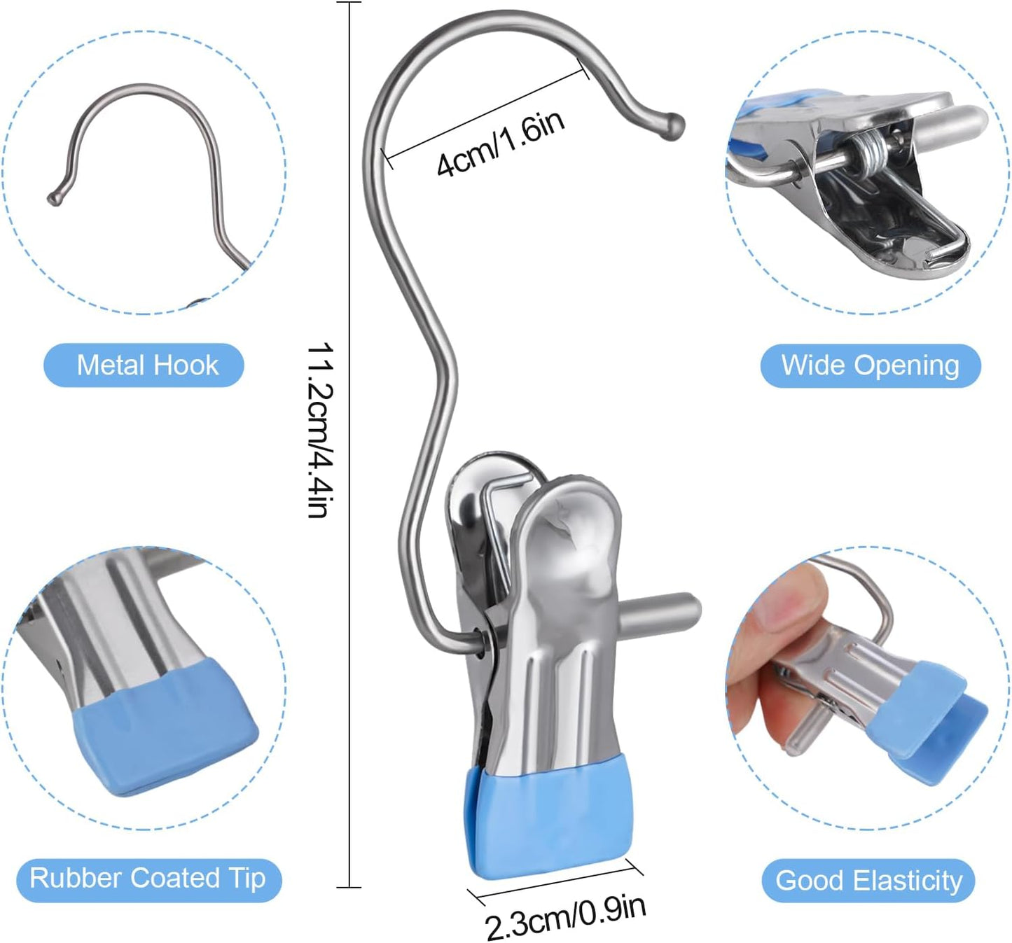 50PCS Space-Saving Clothespin Hat Pants Storage Hanging Travel Hook, Portable 360° Rotating Stainless Steel Hanging Hook Clips Towel Clips,Laundry Hooks Hanging Clips with Clips for Home and Travel