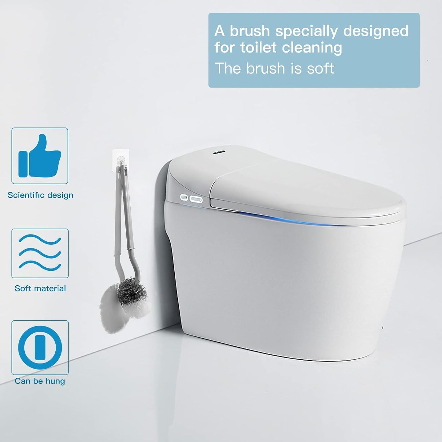 2Pcs Toilet Brush, Slim Compact Bathroom Toilet Scrubber No Dead Corners Silicone Toilet Brush, Curved Design Angled Toilet Cleaner Brush Scrubber for Deep Cleaning