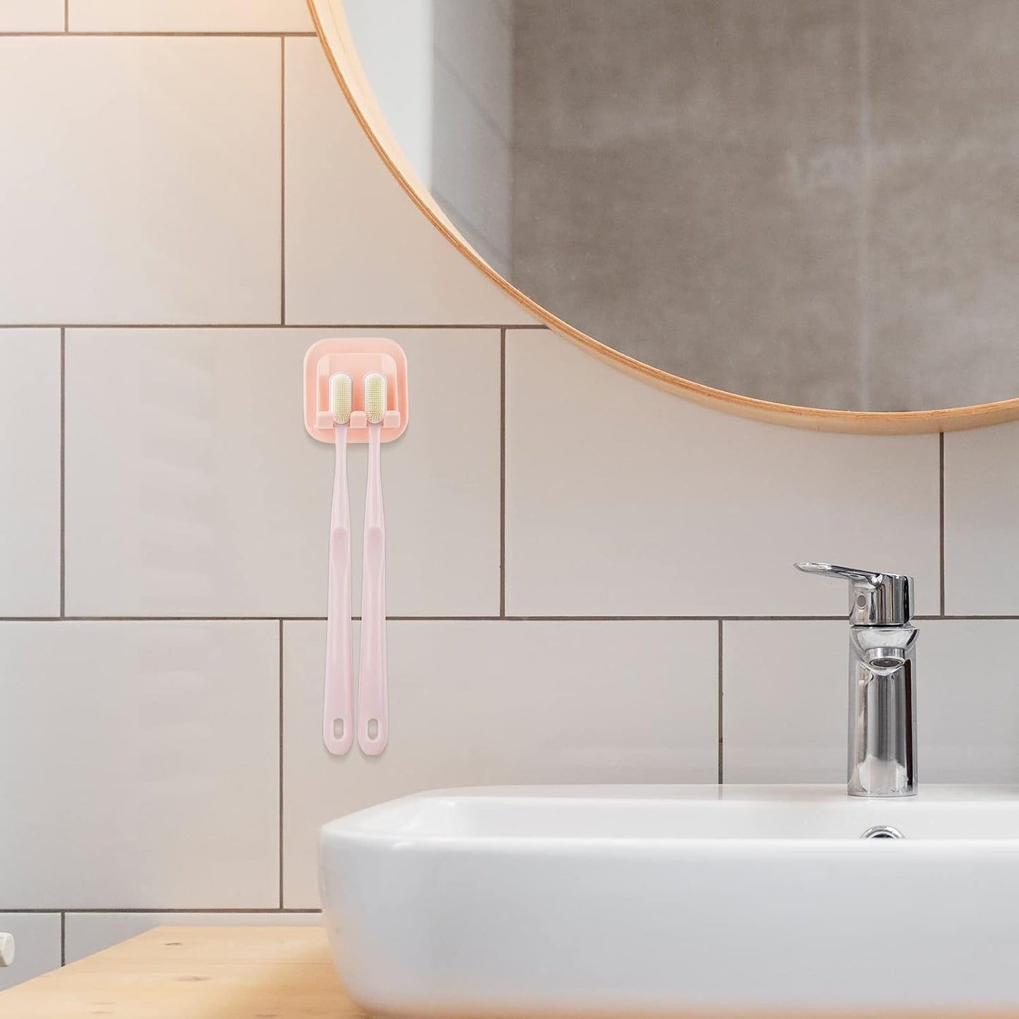 2 PCS Self-Adhesive Toothbrush Holders Wall Mounted, Water Proof Toothbrush Hook, 3 in 1 with Toothbrush Hanger Toothpaste Holder and Gargle Cup Holder for Bathroom Shower (White)